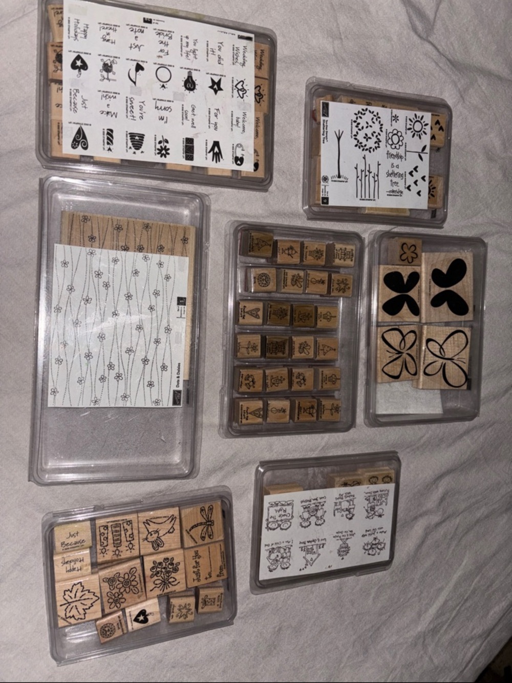 Stampin Up Wood Mounted Craft Stamp Lot - Black & Natural Wood